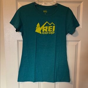 REI Co-op Blue Tee with Yellow Graphic